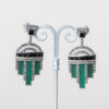 Pendientes Eloise realizados a mano en plata con marcasitas, jade verde natural y ónix