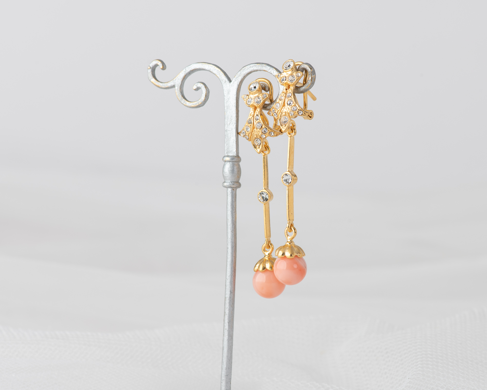 Pendientes Basty Coral Largo Dorado