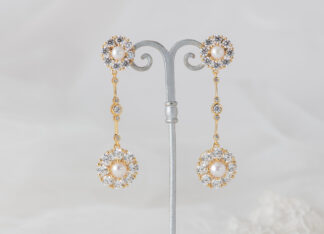 Pendientes Blom Largo Perla Dorado