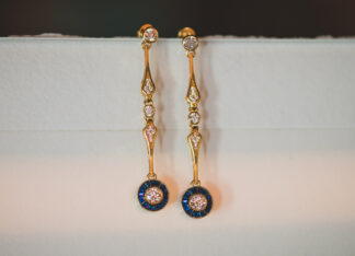Pendientes Ojo de Perdiz Mini Azul Largo Dorado